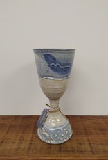 Large Blue/Cream Studio Pottery Goblet - signed