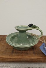 Green Pottery Fingerhold Candle Holder