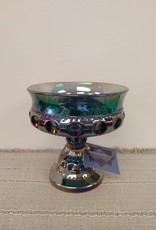Vintage Blue Indiana Carnival Glass King's Crown Thumbprint Pedestal Dish