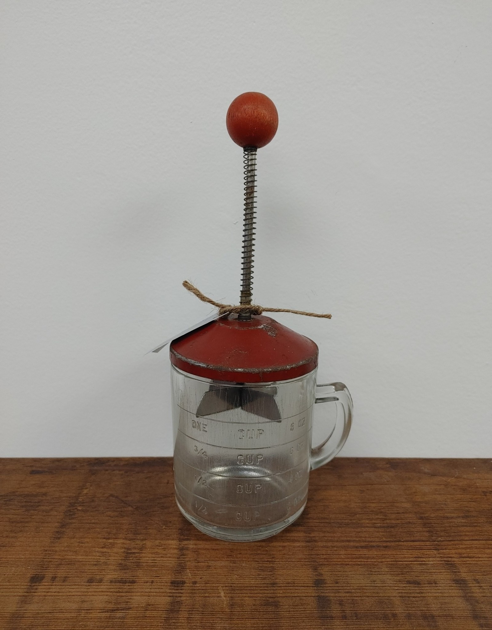 Vintage Red Food Chopper -wood knob & measuring cup