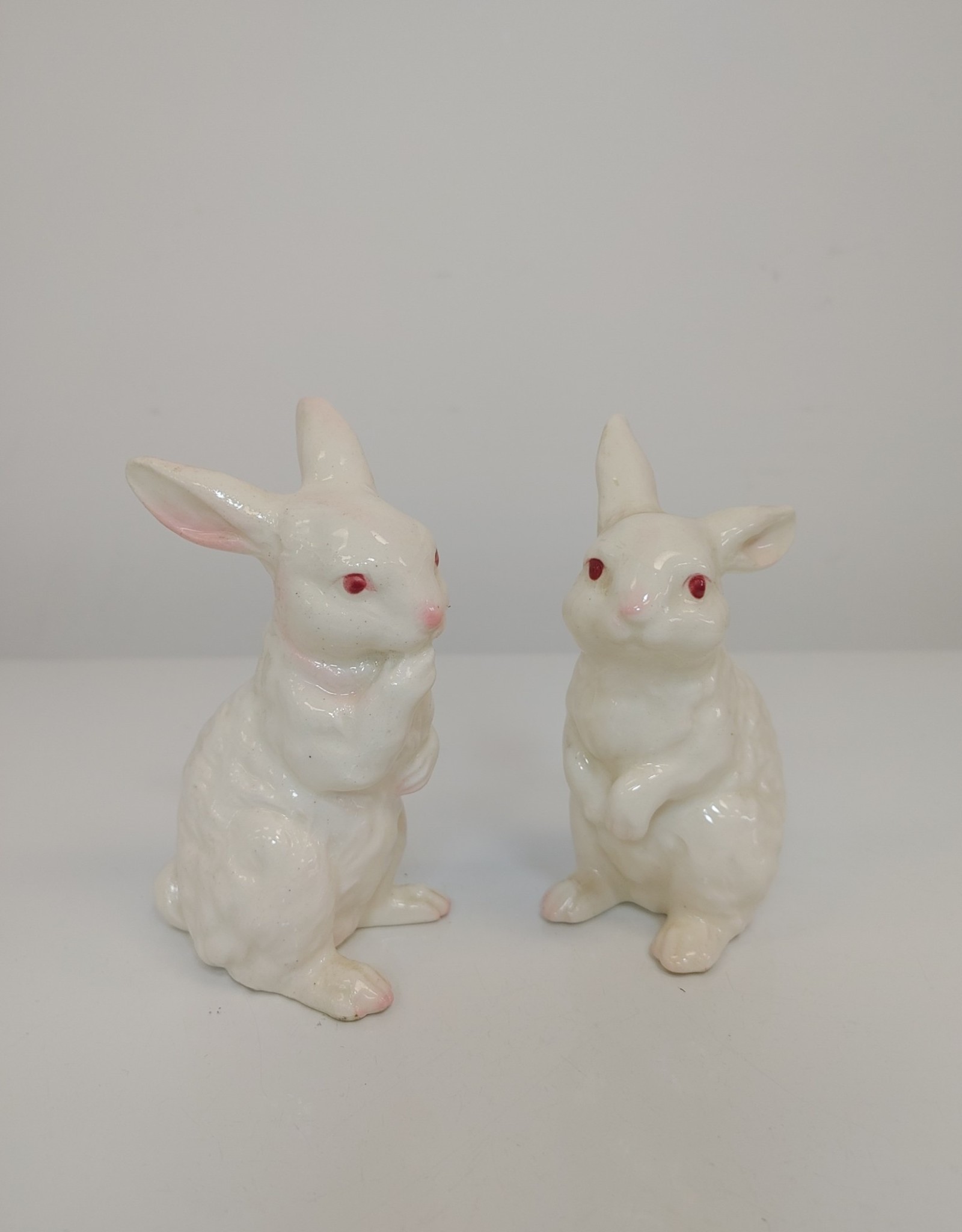 2  White Ceramic Bunny Figurines - Japan