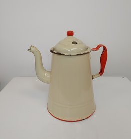 Large Vintage Cream / Red  Enamel Coffee Pot - 10.25"