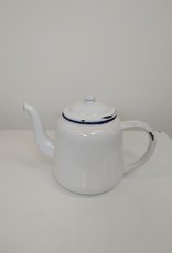 Large Vintage White Enamel Kettle w/blue - 8"