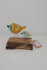 Double Birds on Wood - Orange/Teal/White