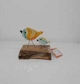 Double Birds on Wood - Orange/Teal/White