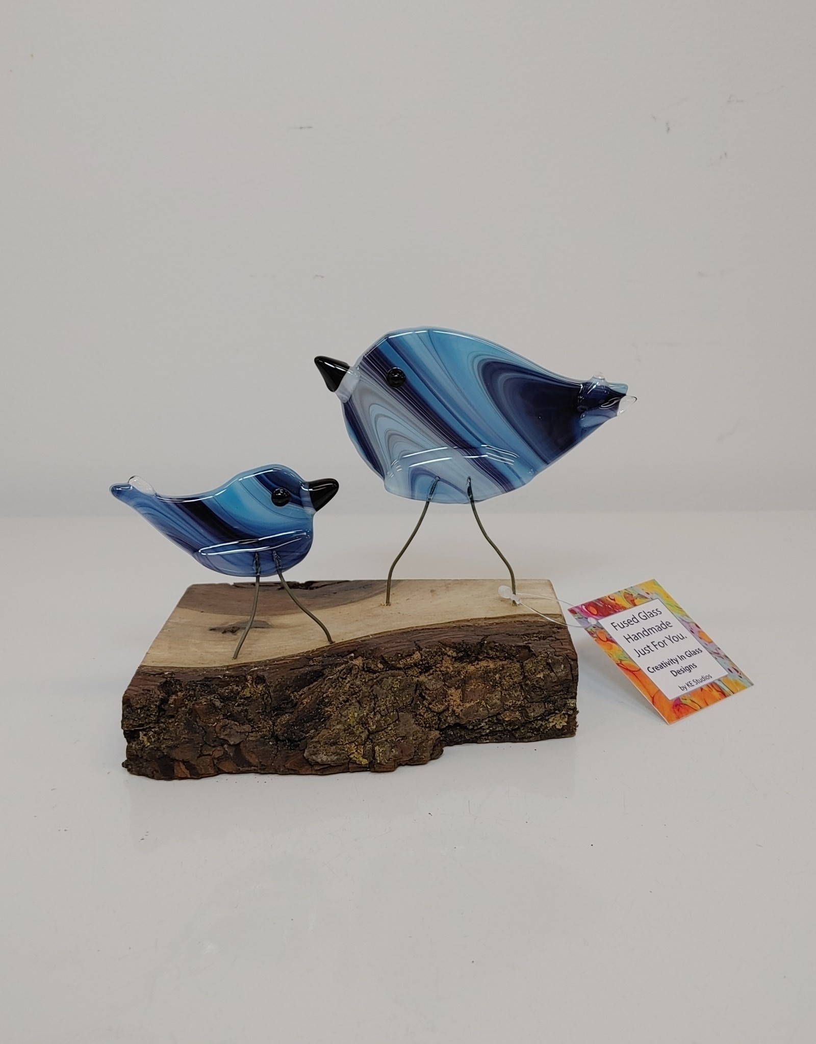 Double Birds on Wood - Blue/Purple/White