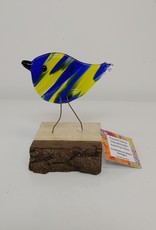 Single Bird on Wood - Blue/White/Yellow