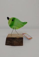 Single Bird on Wood - Green/Turquoise/White