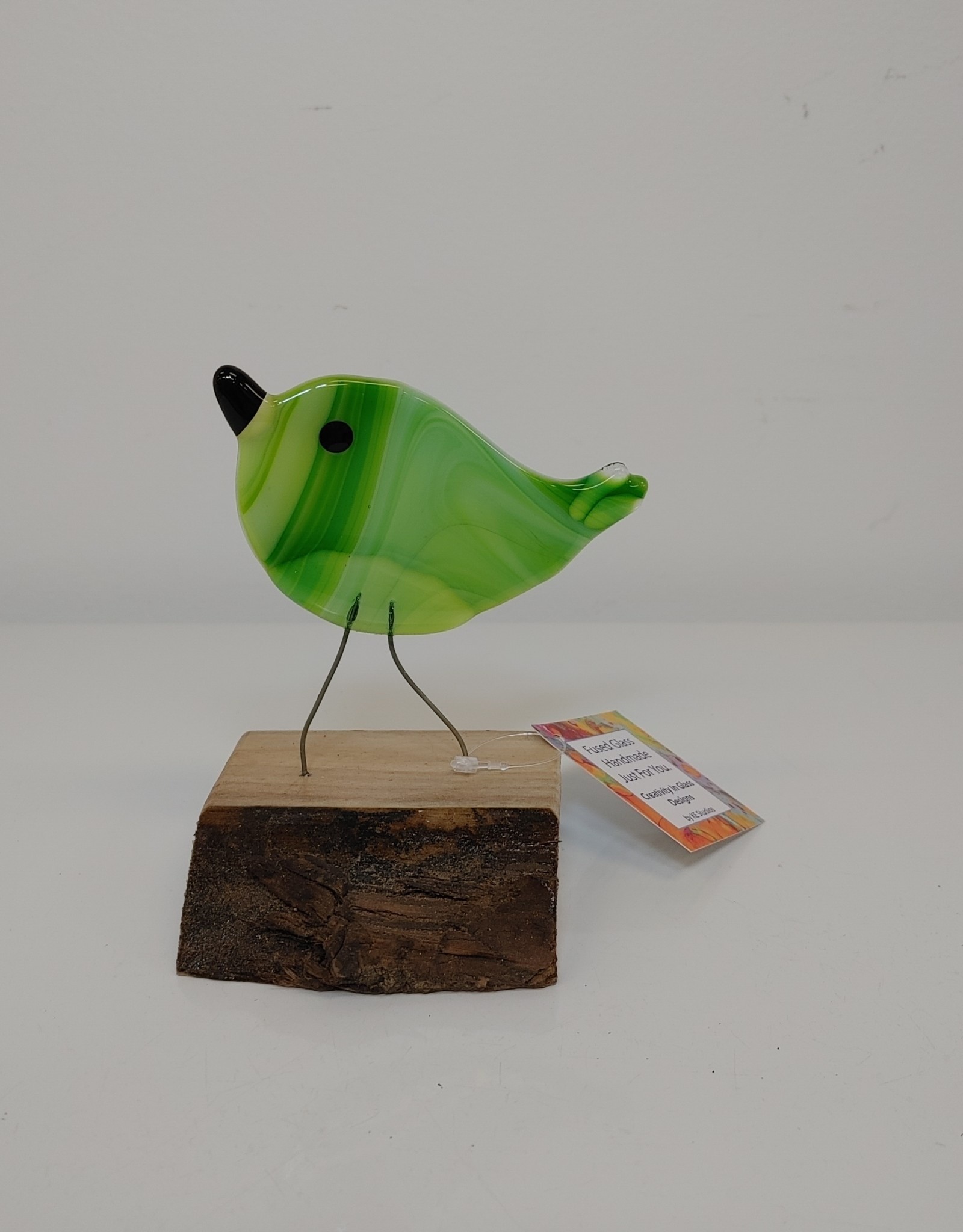 Single Bird on Wood - Green/Turquoise/White