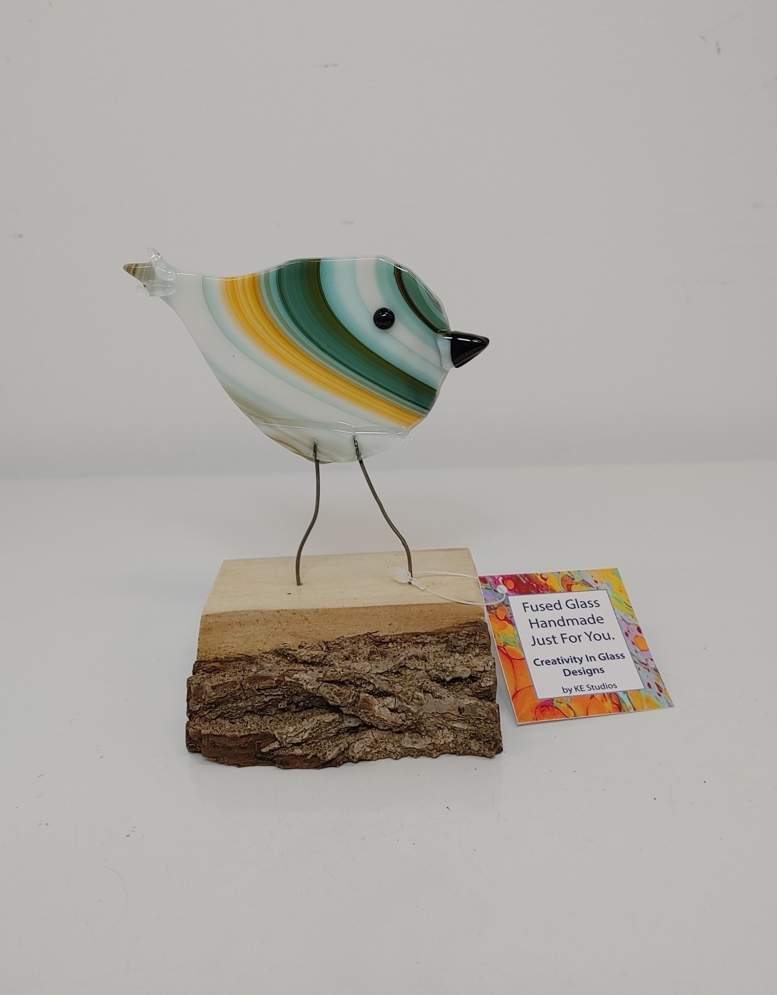 Single Bird on Wood - Orange/Teal/White