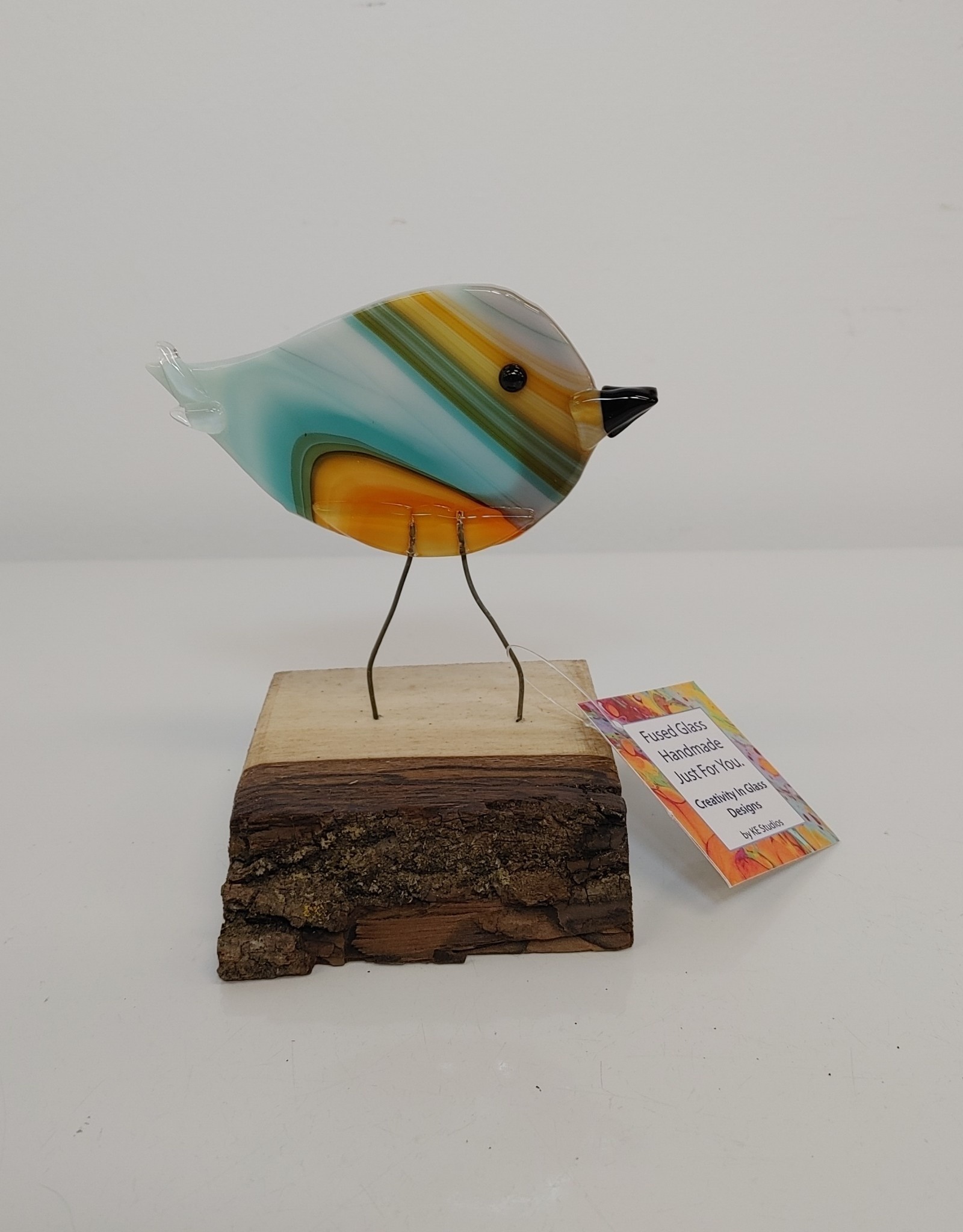 Single Bird on Wood - Orange/Teal/White