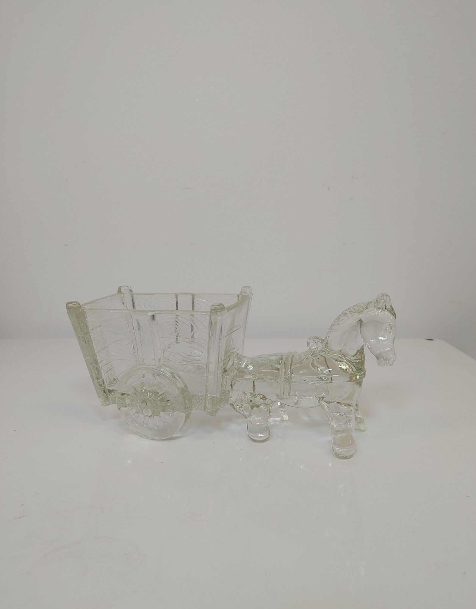 Vintage Glass Donkey & Cart Planter/Candy Dish - 9" long