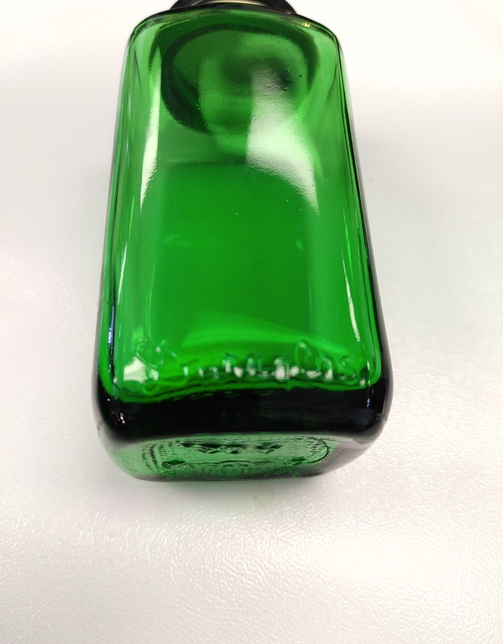 Vintage Green Duraglass Glass Prescription Bottle 4 oz w/Metal Lid