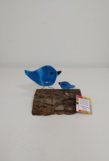Double Birds on Wood - Aqua Blue