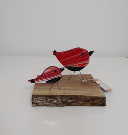 Double Birds on Wood - Red/Black