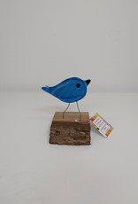 Single Bird on Wood - Aqua Blue
