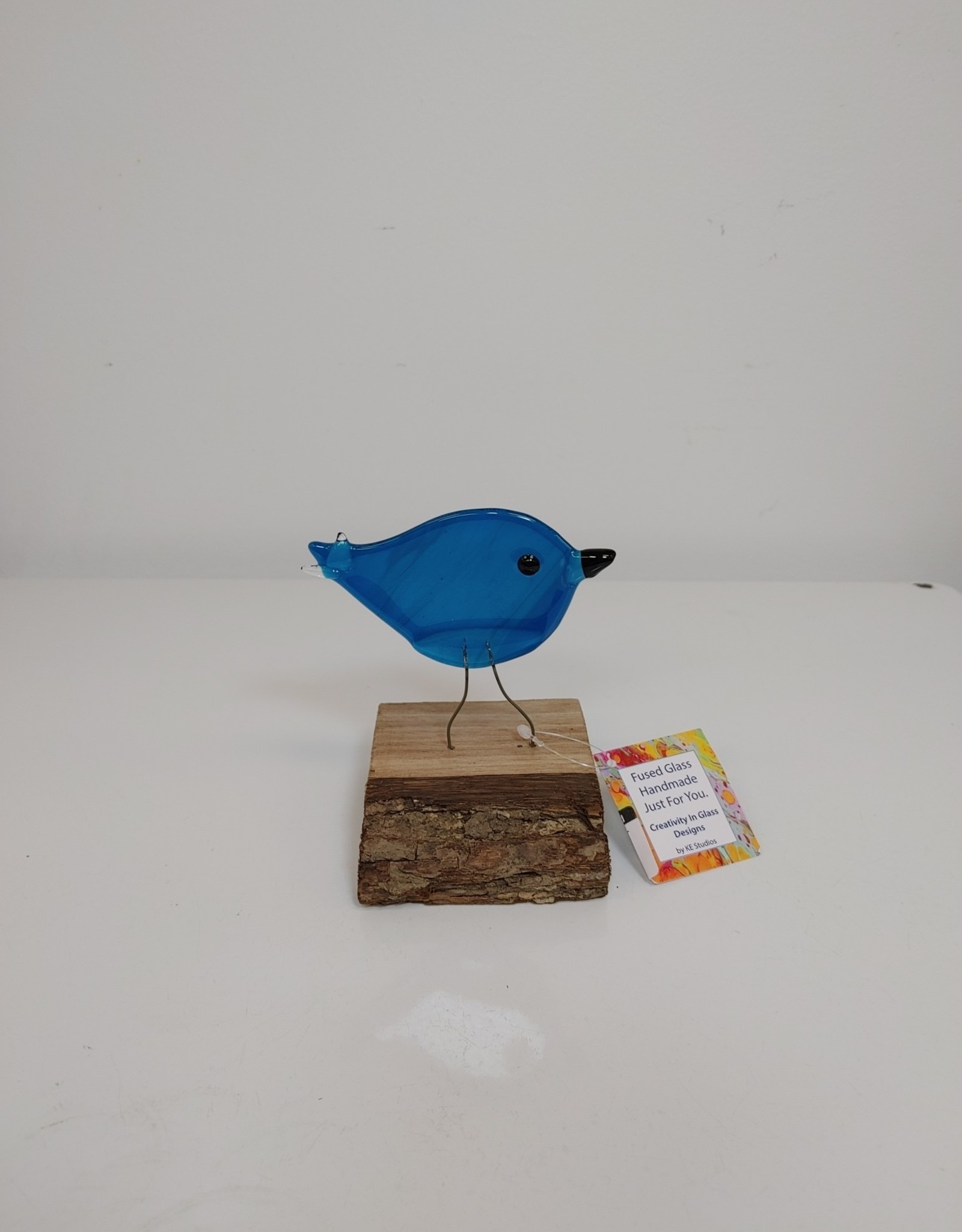 Single Bird on Wood - Aqua Blue