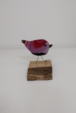 Single Bird on Wood - Red/Black