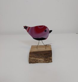 Single Bird on Wood - Red/Black