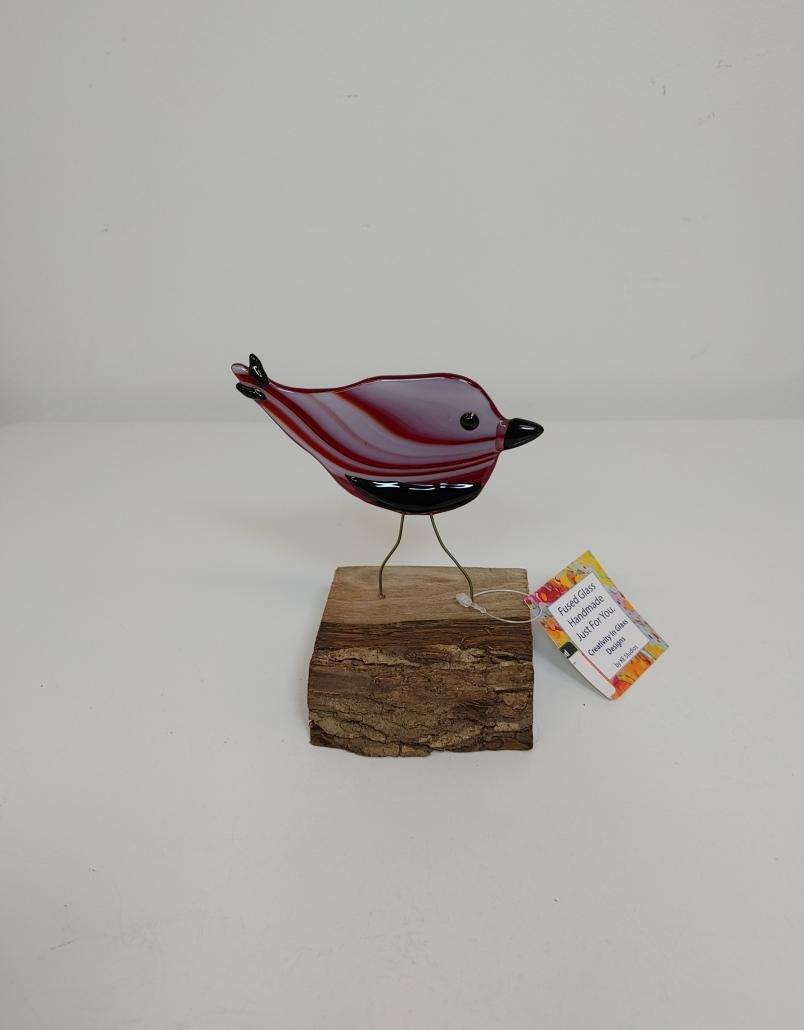 Single Bird on Wood - Red/Black