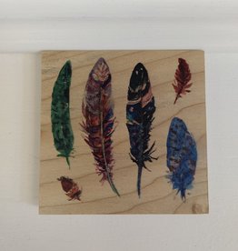 Solid Maple Wood Coaster #101  - Feathers