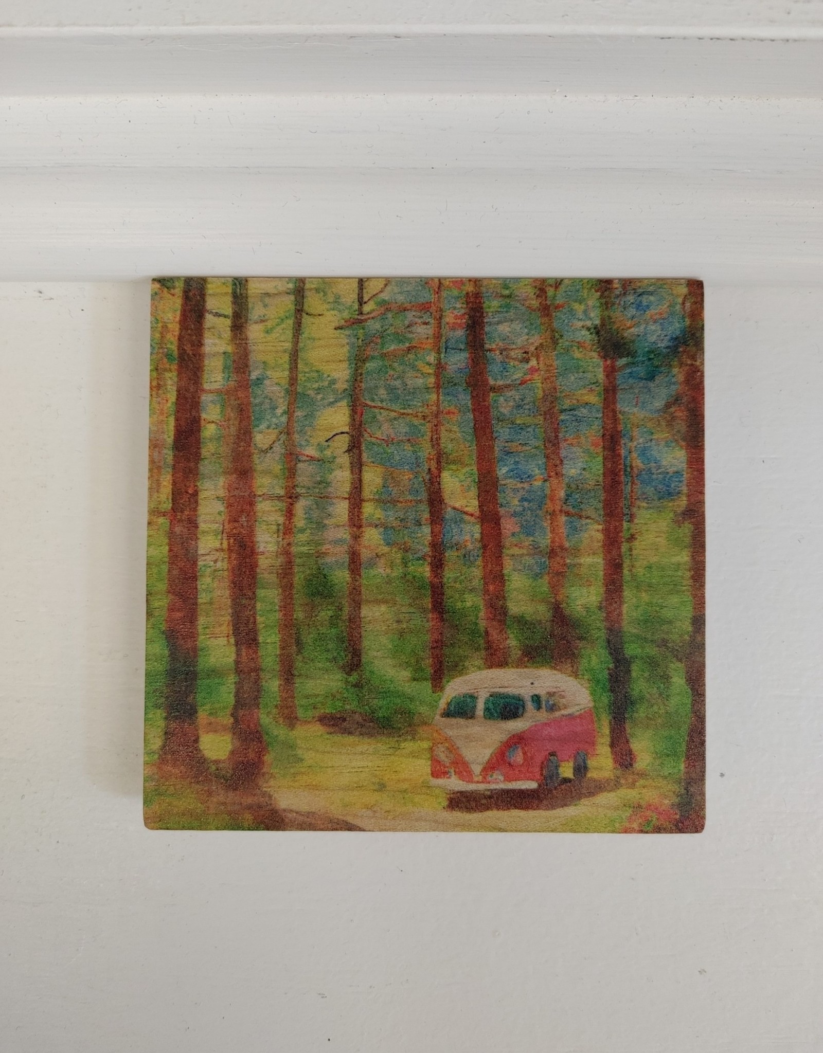 Solid Maple Wood Coaster #1654  - VW in trees