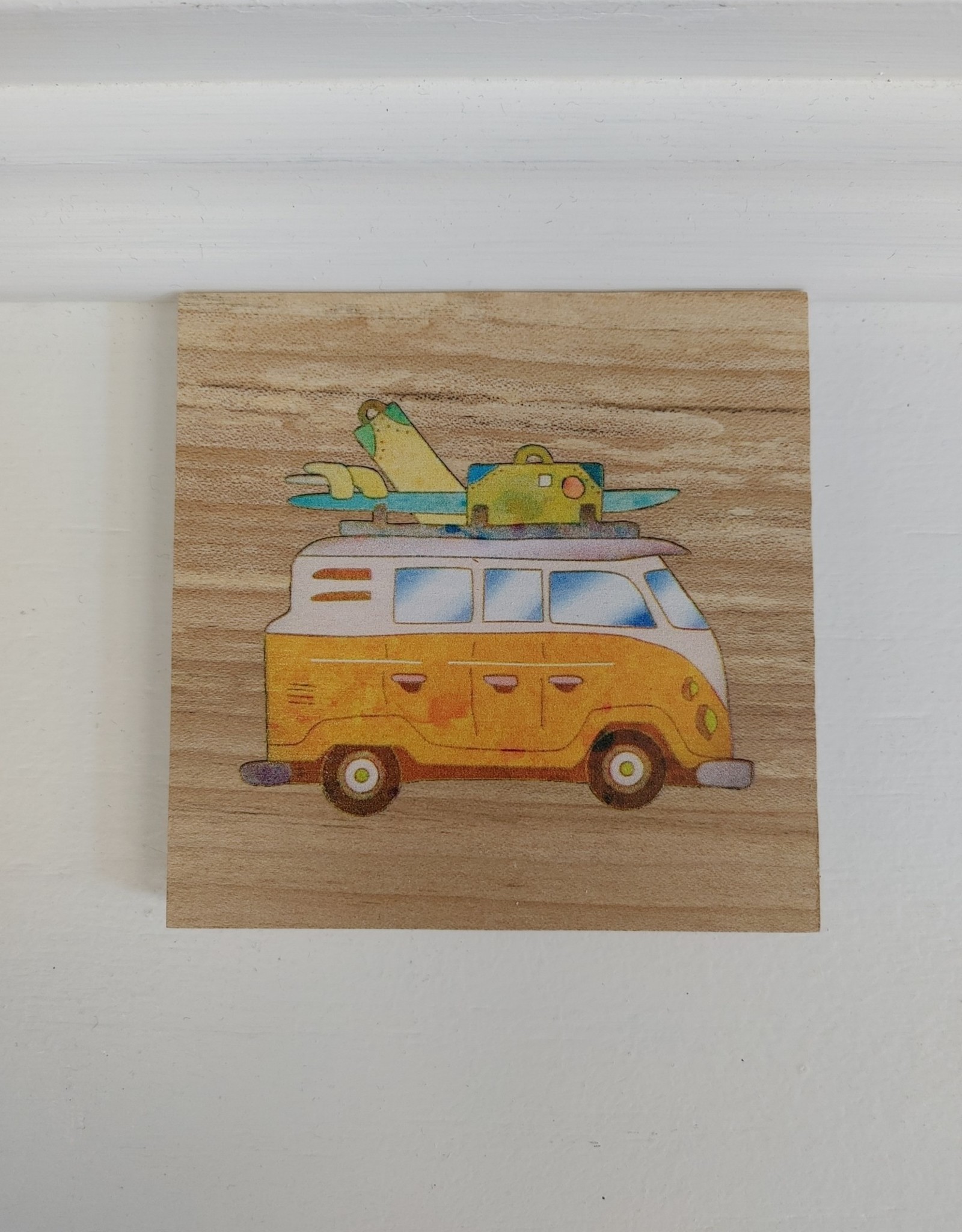 Solid Maple Wood Coaster #562  - Yellow VW