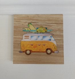 Solid Maple Wood Coaster #562  - Yellow VW