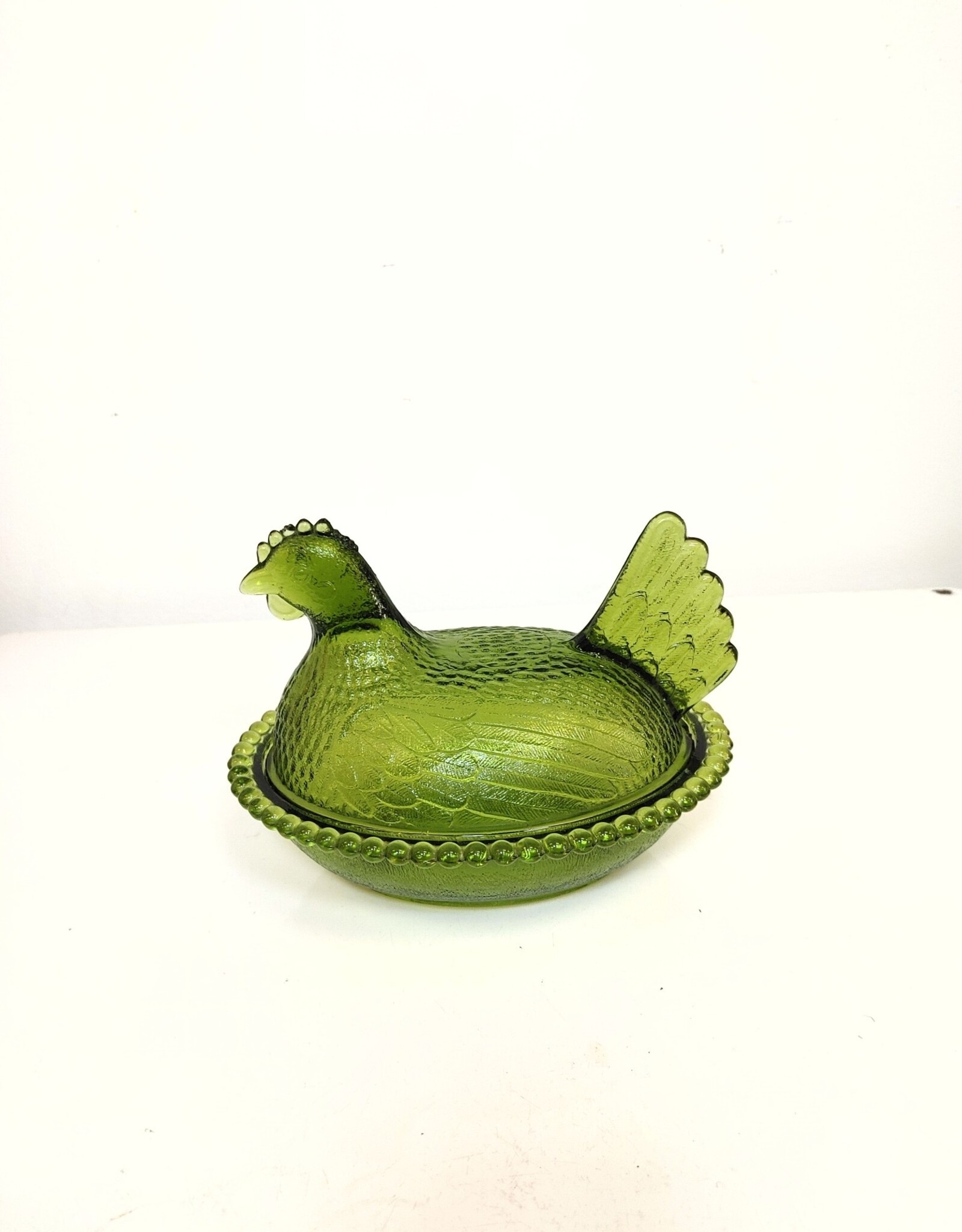 Vintage Indiana Glass Green Hen on a Nest