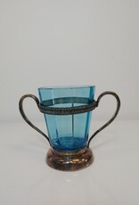 Vintage 2 Handled Boston Silver Plate 4  w/Blue Glass Insert