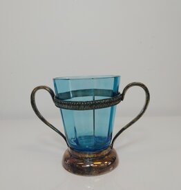 Vintage 2 Handled Boston Silver Plate 4  w/Blue Glass Insert