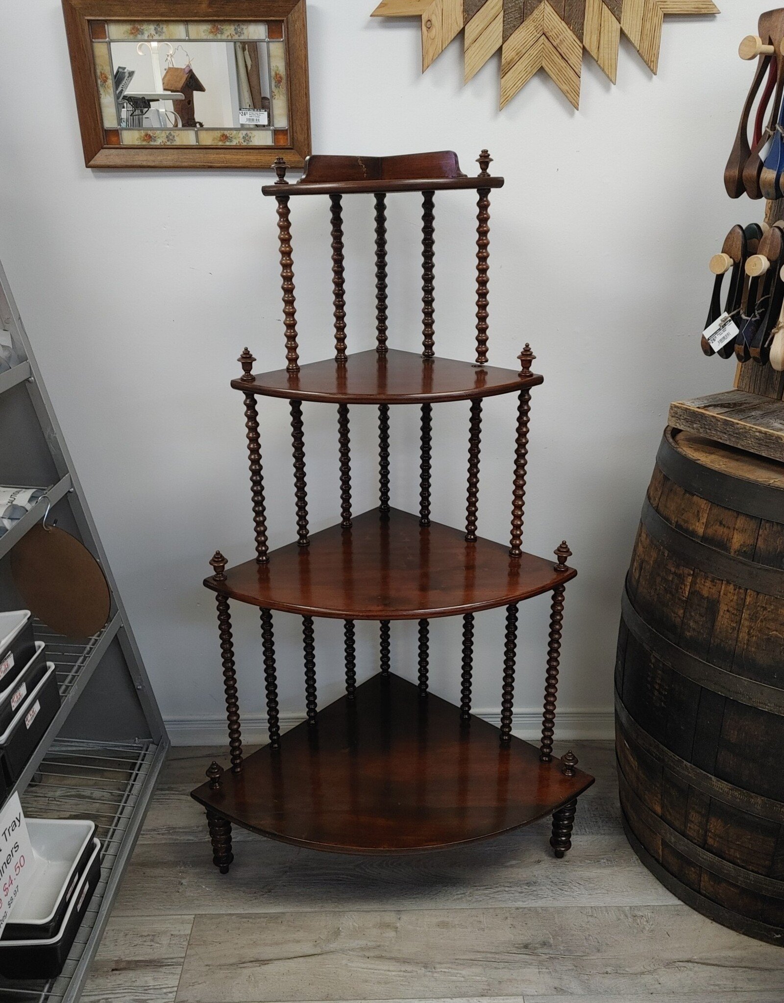 Vintage Wooden Corner Shelf Stand - 4 Tier