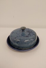 Pottery Covered Butter Dish - blue