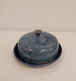 Pottery Covered Butter Dish - blue