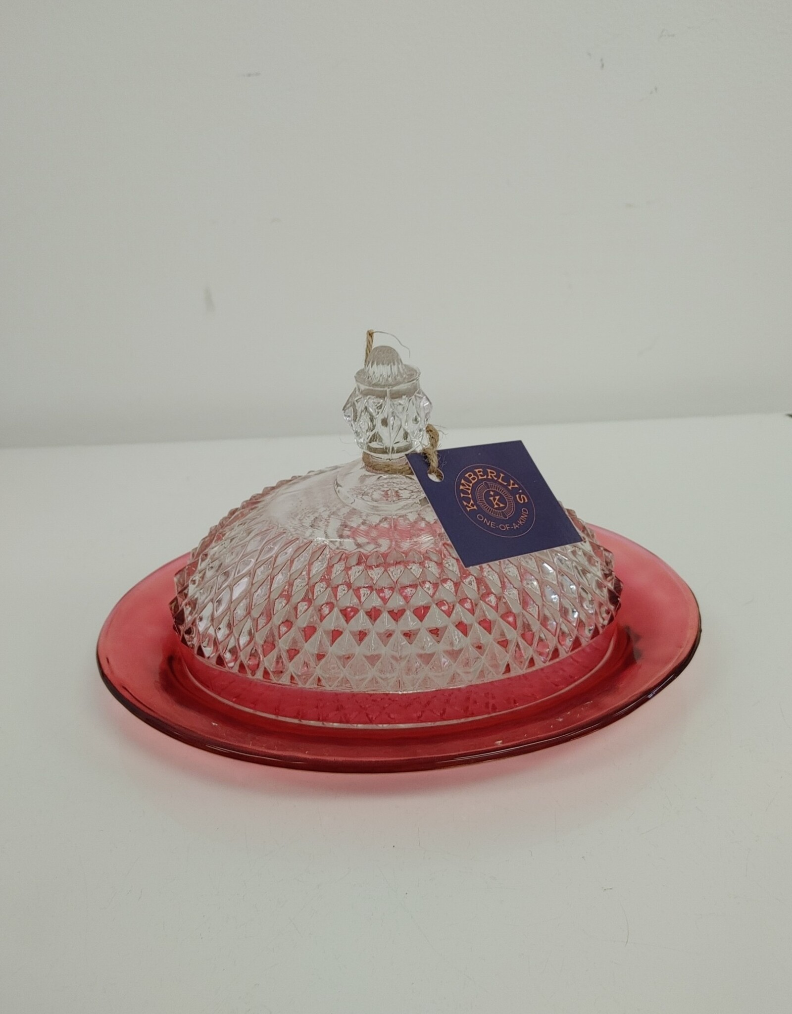 Indiana Glass Diamond Point Ruby Red Oval Butter Dish