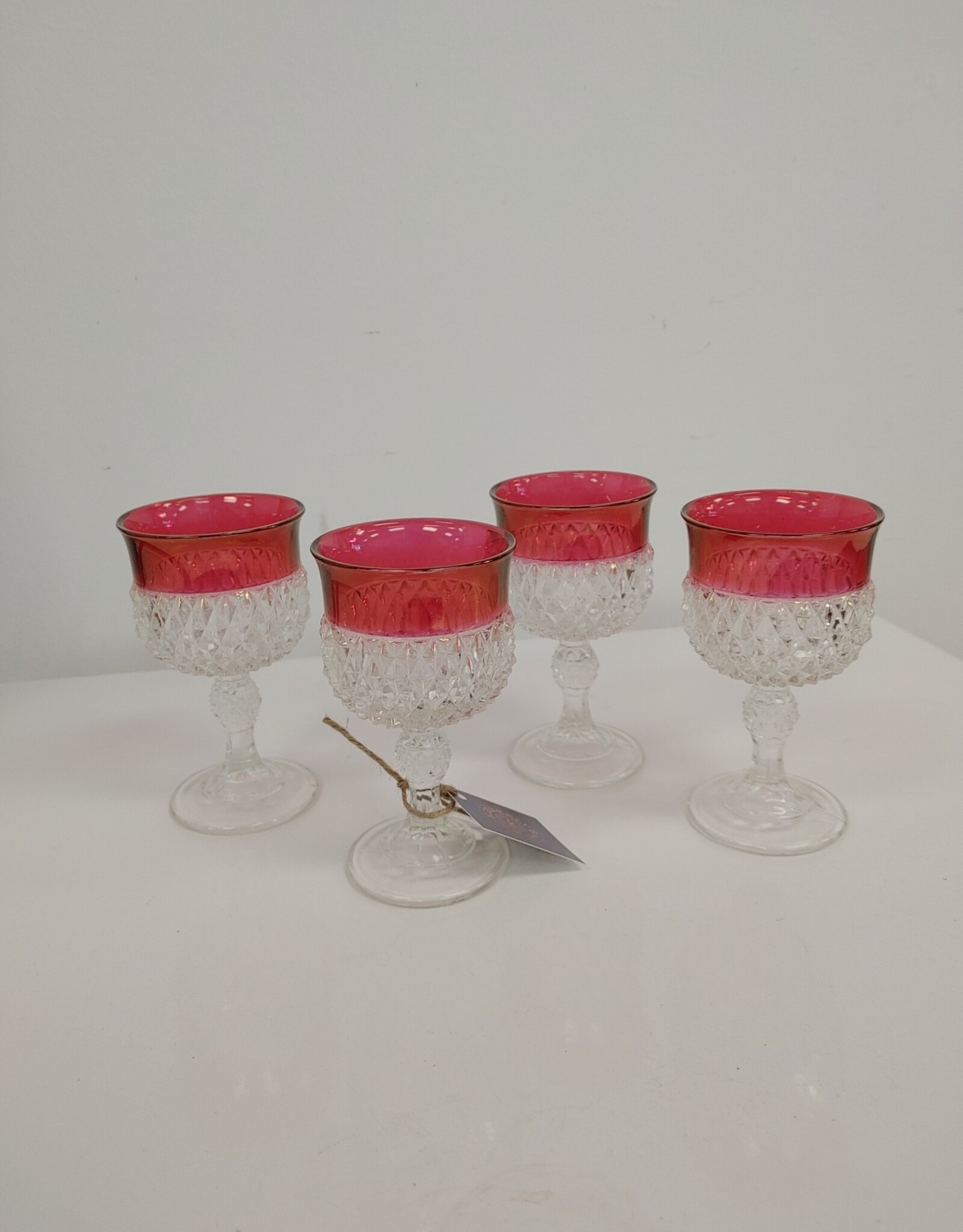 Indiana Glass Diamond Point Ruby Red Wine Goblets - Set of 4