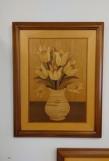 Framed Wood Marquetry Floral Pictures - set of 2