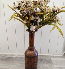 Tall Rustic Metal Vase with Flower Arrangement