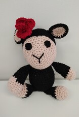 Crocheted Small Stuffie - Black Lamb w/flower