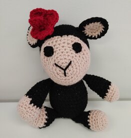 Crocheted Small Stuffie - Black Lamb w/flower