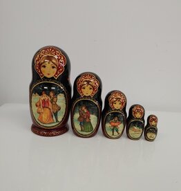 Vintage Hand-painted Russian Nesting Dolls 5 Piece - artist signed