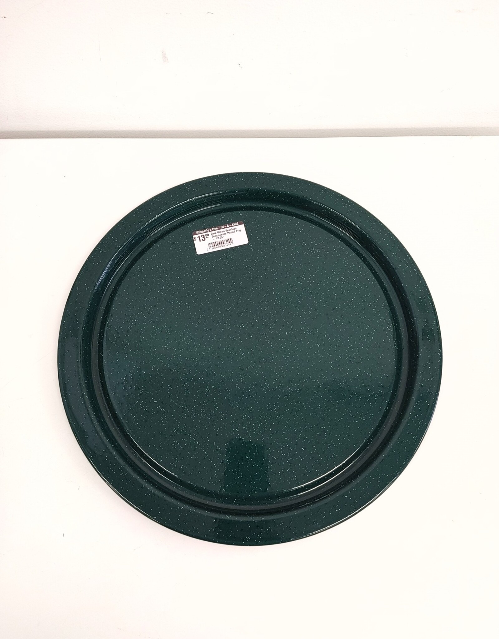 Dark Green Speckled Enamelware Round Tray - 13.25"