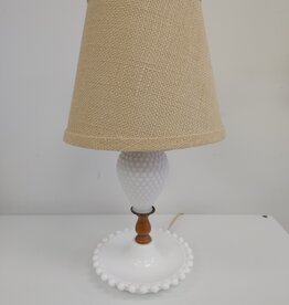 Antique Milk Glass Hobnail Lamps w/shade - set of 2