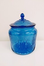 Hazel Atlas Royal Lace Cobalt Blue Cookie Jar w/Lid