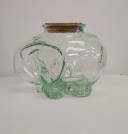 Large Vintage Green Glass Elephant Jar w/cork lid