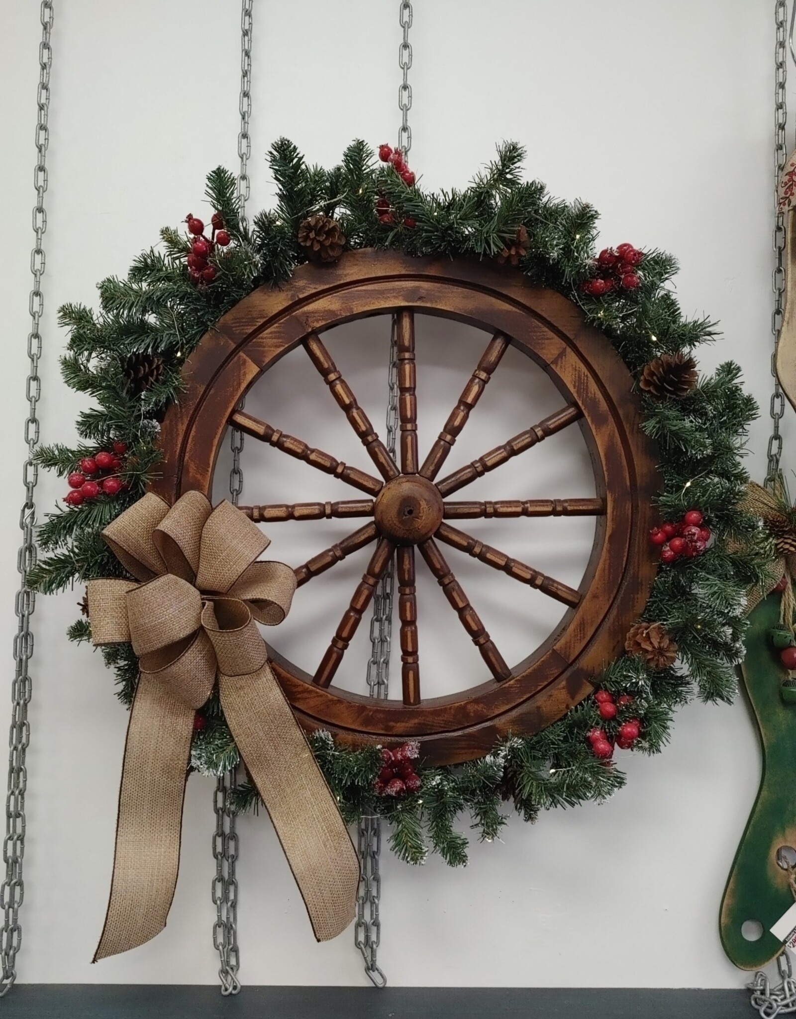 Wagon Wheel Lighted Wreath