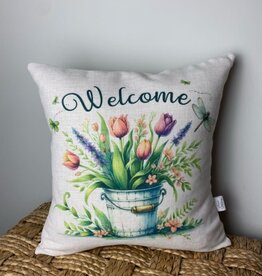 Welcome Bucket w/Tulips Pillow