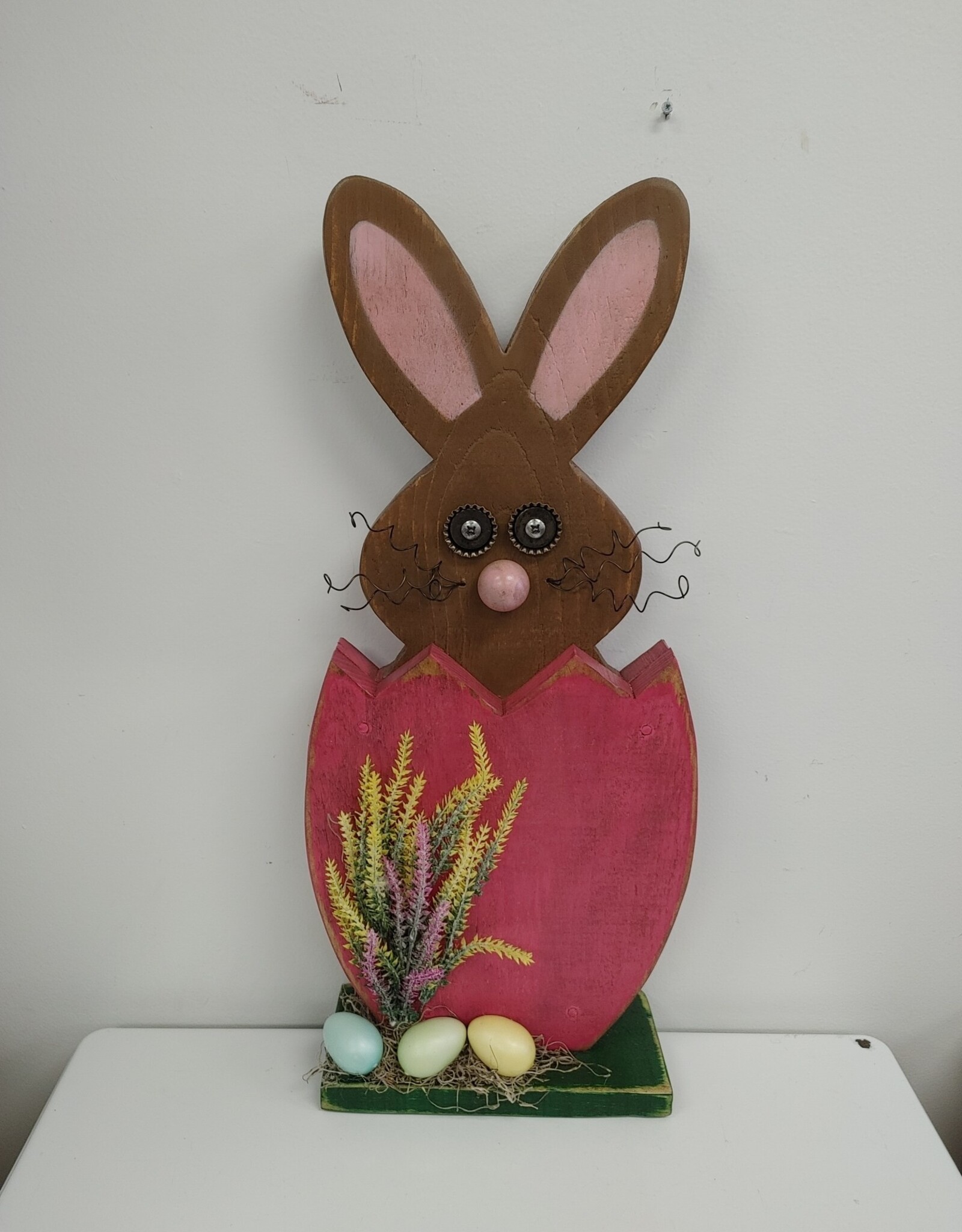Whimsical Wooden Bunny in Coloured Egg