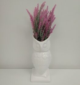 White Ceramic Owl Vase w/lavender