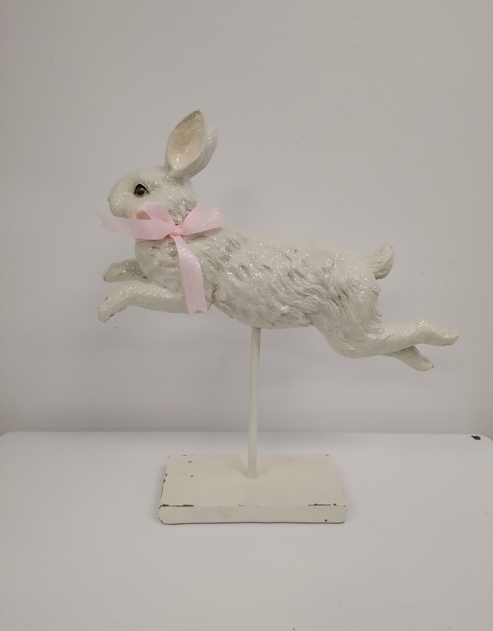 White Leaping Bunny on Stand